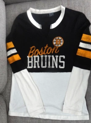 EUC WOMAN'S ADIDAS BLACK & YELLOW BOSTON BRUINS HOCKEY TOP / SHIRT -- MEDIUM M - Image 1 of 4