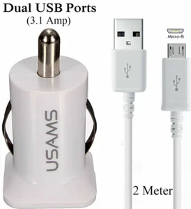 Dual USB 3.1A Car Charger Adapter & 2M Cable For LG G2 G3 G4 Stylus V10 K11 Plus - Picture 1 of 8