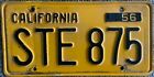 VARIOUS PLATE NUMBERS 1956 base California passenger yellow black license plate
