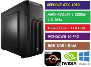 AMD RYZEN 3 2200G DESKTOP GAMING PC GTX 1050 120 GB SSD 1TB HDD 8GB RAM W10 PRO - Picture 1 of 1