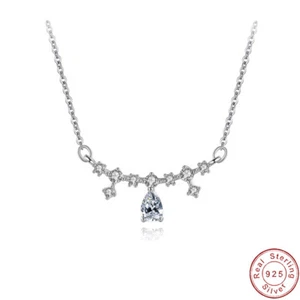 AAA CZ Water Droplet S925 Sterling Silver Necklace Clavicular Chain For Women - Bild 1 von 8