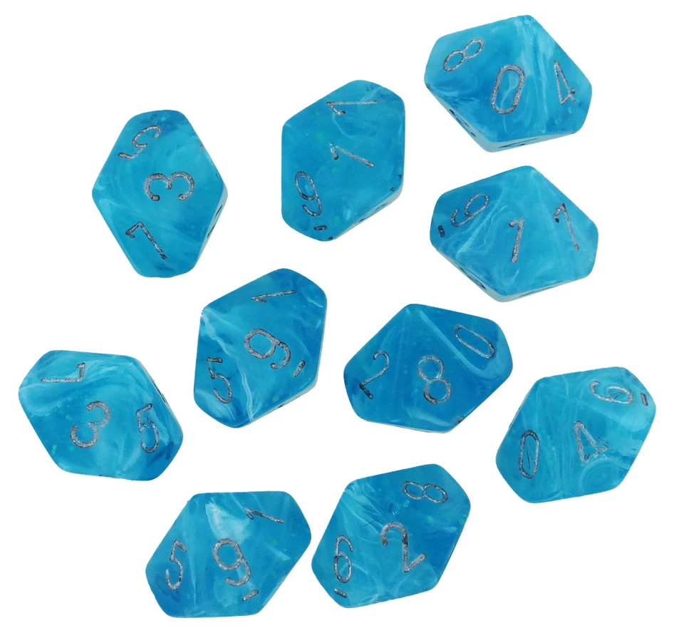 Chessex Luminary Sky/Silver GITD Set of 10 d10 Dice - Image 1 of 3