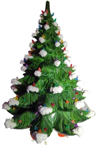 Árbol de Navidad de cerámica flocado Atlantic Mold con caja de música grande 24" vintage - Imagen 1 de 18