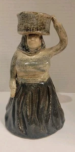 Glazed Pottery Woman Statue Figurine Basket On Head Rustic Folk Art Handcrafted - Picture 1 of 6