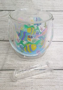 Vintage 1990er Acryl Ozean Fisch Thema Bunt Retro Eiskübel & Zange - Bild 1 von 11