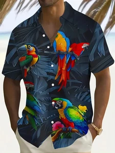 Men's Tropical Parrot Print Button-Up Shirt 44 - Picture 1 of 5