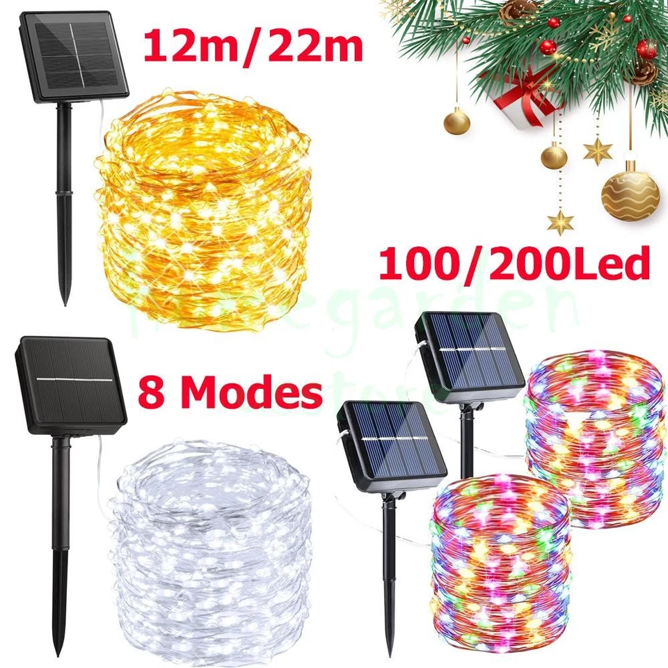HOMEGARDEN_USSTORE 100/200 LED Solar Fairy String Light Copper Wire Outdoor Waterproof Garden Decor