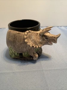 Triceratops Planter Or Knickknack Cup 3D Dinosaur Ceramic Vintage - Picture 1 of 8