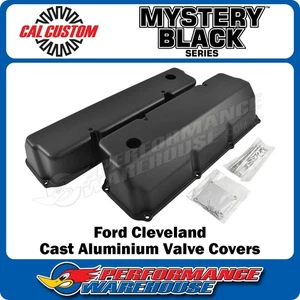 Cast Aluminium Ford Cleveland 302 351 Valve Covers, Plain Top, Black - Picture 1 of 3