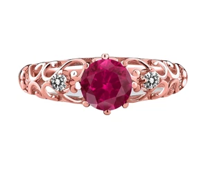 925 Silver Rose Gold Plated 1.10 Ct Created Ruby and White Topaz Engagement Ring - Picture 1 of 4
