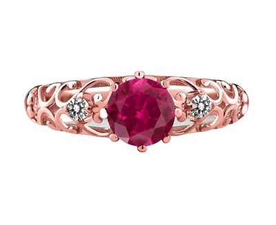 925 Silver Rose Gold Plated 1.10 Ct Created Ruby and White Topaz Engagement Ring - Image 1 of 4