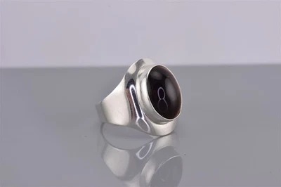 Anillo Banda Modernista Ovalado Ojo de Tigre Plata de Ley Israel 925 Talla: 7 Foto 1 de 4