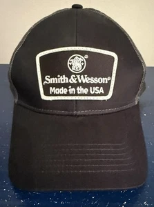 Rare Vintage 80s 90s Smith & Wesson Snapback Mesh Back Tricker Hat Cap Navy Blue - Picture 1 of 6