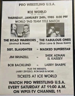 Póster de evento THE ROAD WARRIORS 1985 lucha libre profesional EE. UU. retroceso retroceso retroceso   Foto 1 de 4