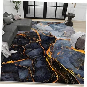 Black Gold Marble Area Rug Modern Abstract Floor Mats Grey Washable Rugs Mat - Picture 1 of 7