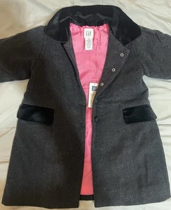 Baby Gap Girls Wool Coat Size 3XL Age 3 Black / Pink Preppy Classic Coat - Picture 1 of 5