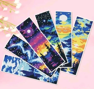 6 Pc Night Sky Sunset Northern Lights Bookmark Cross Stitch Kit cross-stitch Set - Picture 1 of 7