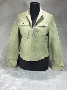 Chaqueta de motociclista de cuero Wilson para mujer mediana verde bolsillos delanteros ropa exterior cremallera completa - Imagen 1 de 15