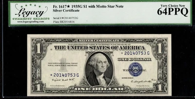 $1 1935-G Silver Cert Fr. 1617* WITH MOTTO STAR NOTE In God We Trust Ch New 64PQ - Image 1 of 2
