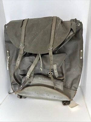 Vtg Army Rubberized Waterproof Leather Military German? Rucksack Backpack - Image 1 of 4