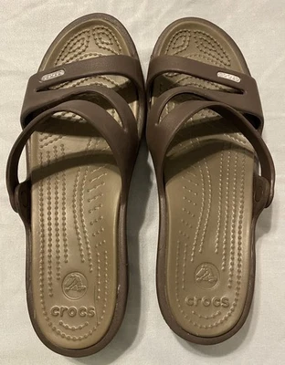 Crocs Women's Cleo Style Crocs Size 9M Chocolate Brown Double Strap Sandals - Image 1 of 4