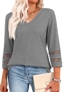 Blouses for Women Business Casual 3/4 Length Sleeve Womens Tops V Neck Tshirt... - Picture 1 of 6