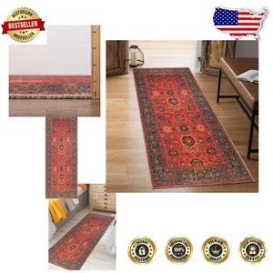 Elegant Non-Slip Runner Rug - Vintage Moroccan Style, 2'6'' x 12', Indoor Use - Picture 1 of 11