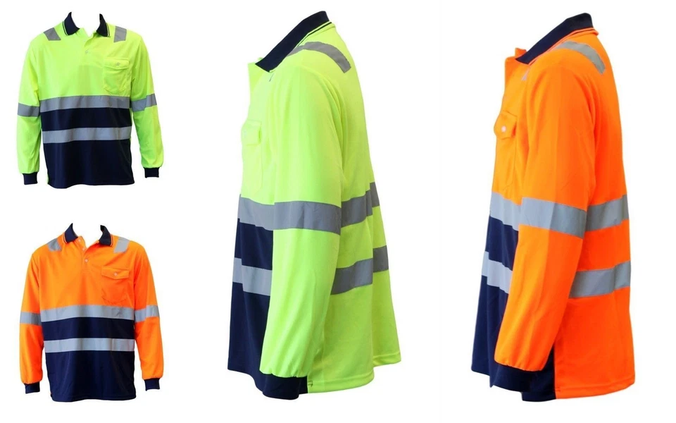 Hi-Vis Safety Workwear Long Sleeve Polo Shirt Top Reflective Tape Two tone - image 1 of 1