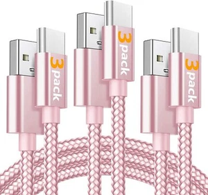 3 PACK 6ft Type C to USB-A Nylon Braided Fast Charger Cable Quick Charging Cord - Picture 1 of 33