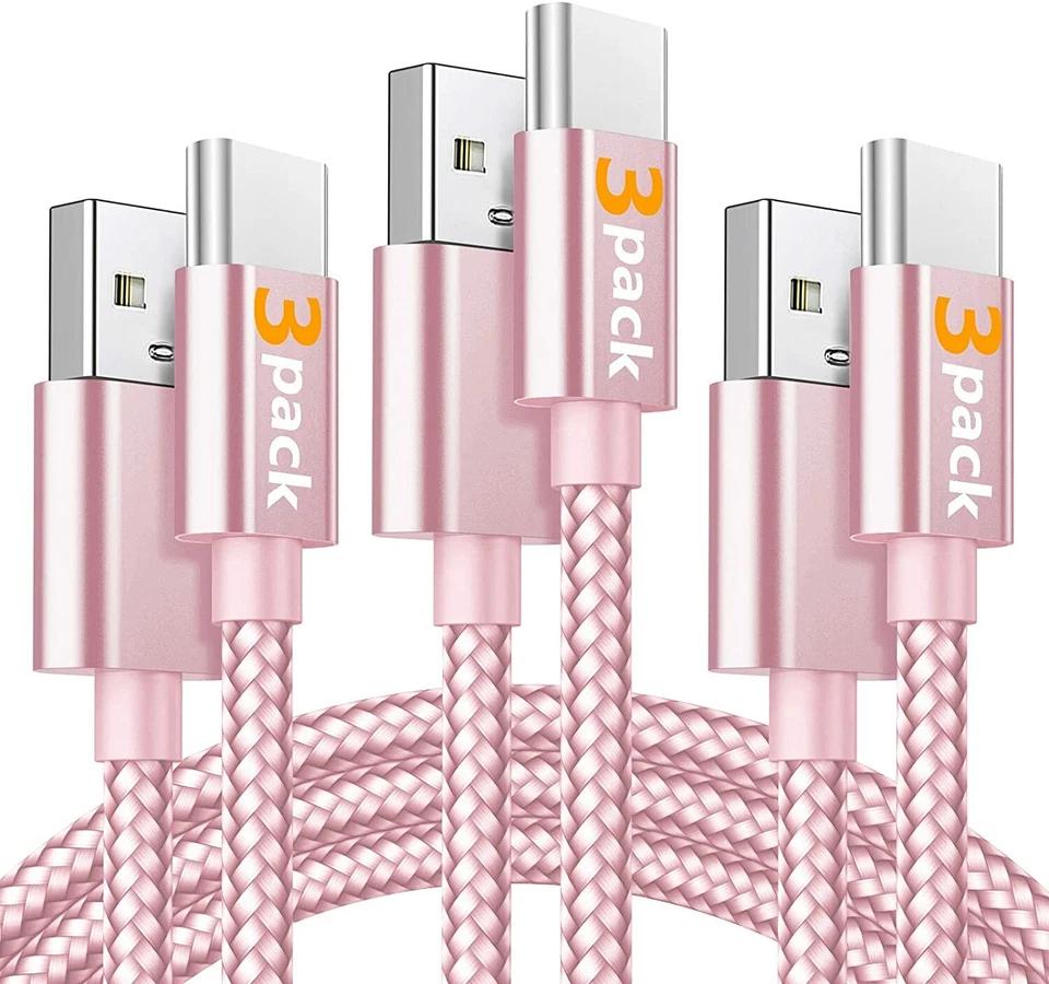 3 PACK 6ft Type C to USB-A Nylon Braided Fast Charger Cable Quick Charging Cord - Image 1 of 4