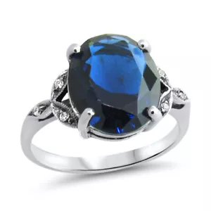 VICTORIAN STYLE 925 STERLING SILVER 3.5 CT BLUE SIMULATED SAPPHIRE RING #1143 - Picture 1 of 4