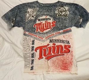 Vintage Trench All Over Minnesota Twins MLB World Series T Shirt Size L 1991 - Picture 1 of 9