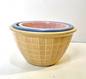 Vintage Set 3 Mixing Bowls Nesting Robinson Ransbottom Pottery 1940s Ohio USA - Picture 1 of 16