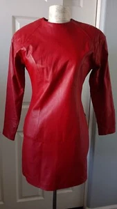 Mujeres Rojo Celebridad Calce Ajustado Vestido Cuero Elegante Hecho a Mano ceñido al cuerpo Fiesta de Invierno - Imagen 1 de 6