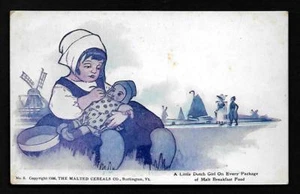 F48 Burlungton, Vintage Copy right 1906 The Malted Cereals Co. Dutch Girl Windmills - Bild 1 von 2