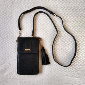 GiGi New York Phone Case Leather Mini Crossbody Embossed black purse tassel - Picture 1 of 12