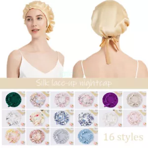 Women Pure Mulberry Silk Sleep Hat Hair Care Sleeping Bonnet Night Cap Adjustabl - Picture 1 of 29