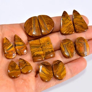 7 Pair 211 Cts Natural Tiger Eye Cabochon Gemstone Pair Lot 19x12-22x16mm #14761 - Picture 1 of 6