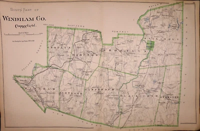 1893 Plat Map ~ SOUTH PART of WINDHAM COUNTY, CONNECTICUT (19x29)-#010 - Image 1 of 2