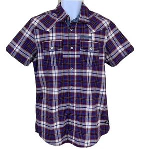 i JeaNs By Buffalo Men's Plaid Short Sleeve Button Down Shirt, Size S Red Blue - Picture 1 of 12