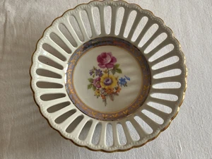 Martinroda German Porcelain Dish Bowl Pierced Floral Golden Crown PM Gilt ,PM7 - Picture 1 of 6