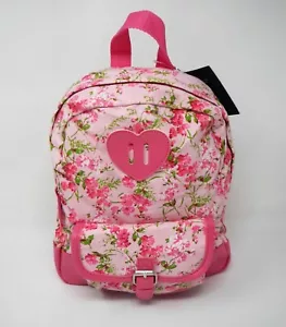 Laura Ashley Girls Mini Backpack Pink Floral with Heart & Front Pocket - Picture 1 of 2