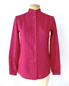 Vtg 70s 80s Sears Jr Fuchsia Pink Brocade Square Stripe Secretary Blouse Top 7 - Picture 1 of 7