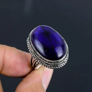 Blue Labradorite Gemstone Handmade 925 Sterling Silver Ring Jewelry Size 8.5 - Picture 1 of 4