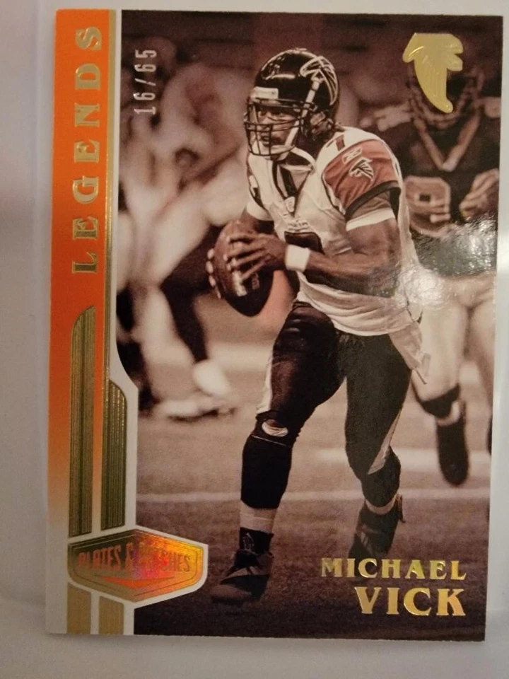 2020 Panini Plates & Patches Michael Vick Legends Orange /65 Atlanta No.140 - Image 1 of 3