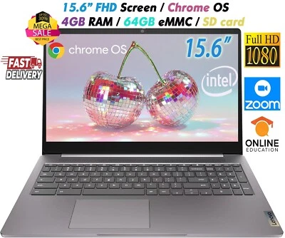 Lenovo Chromebook 15.6" FHD Intel N4500 4GB RAM 64GB eMMC - Up to 256GB SD Card - Image 1 of 4