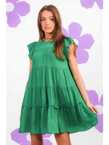 VERY J/LOVE RICHE RUFFLES SLEEVE MULTI-TIER DRESS KELLY GREEN SIZE MEDIUM-SALE!! - Picture 1 of 4