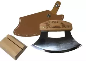 Coltello Ulu manico in legno di betulla fatto a mano - guaina in pelle design naturale unica - Foto 1 di 9