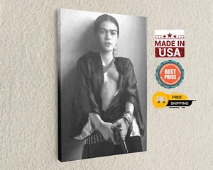 Frida Kahlo Holding A Gun Black and White Canvas Art Fine Art Photography - Picture 1 of 7