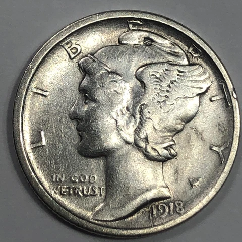 1918-D  Mercury Silver Dime w/Die Crack Obverse - #19704 Cover